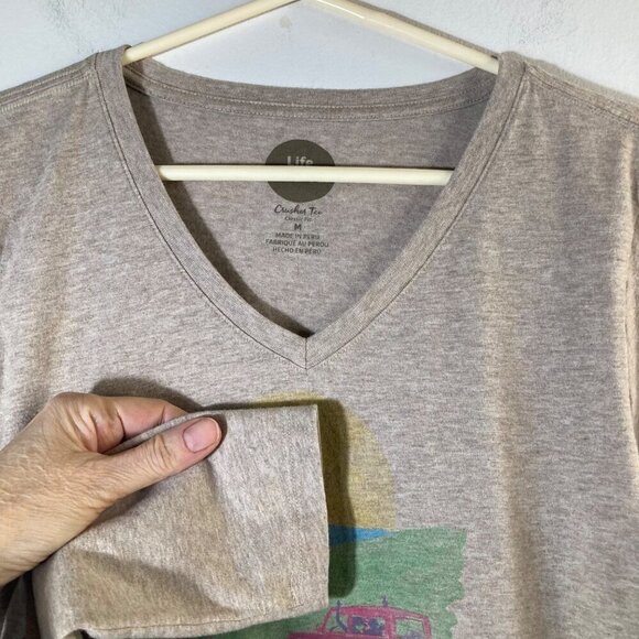 Womens Life Is Good Crusher Tee Classic Fit Road Trip Jeep V Neck Tan M - Picture 4 of 6